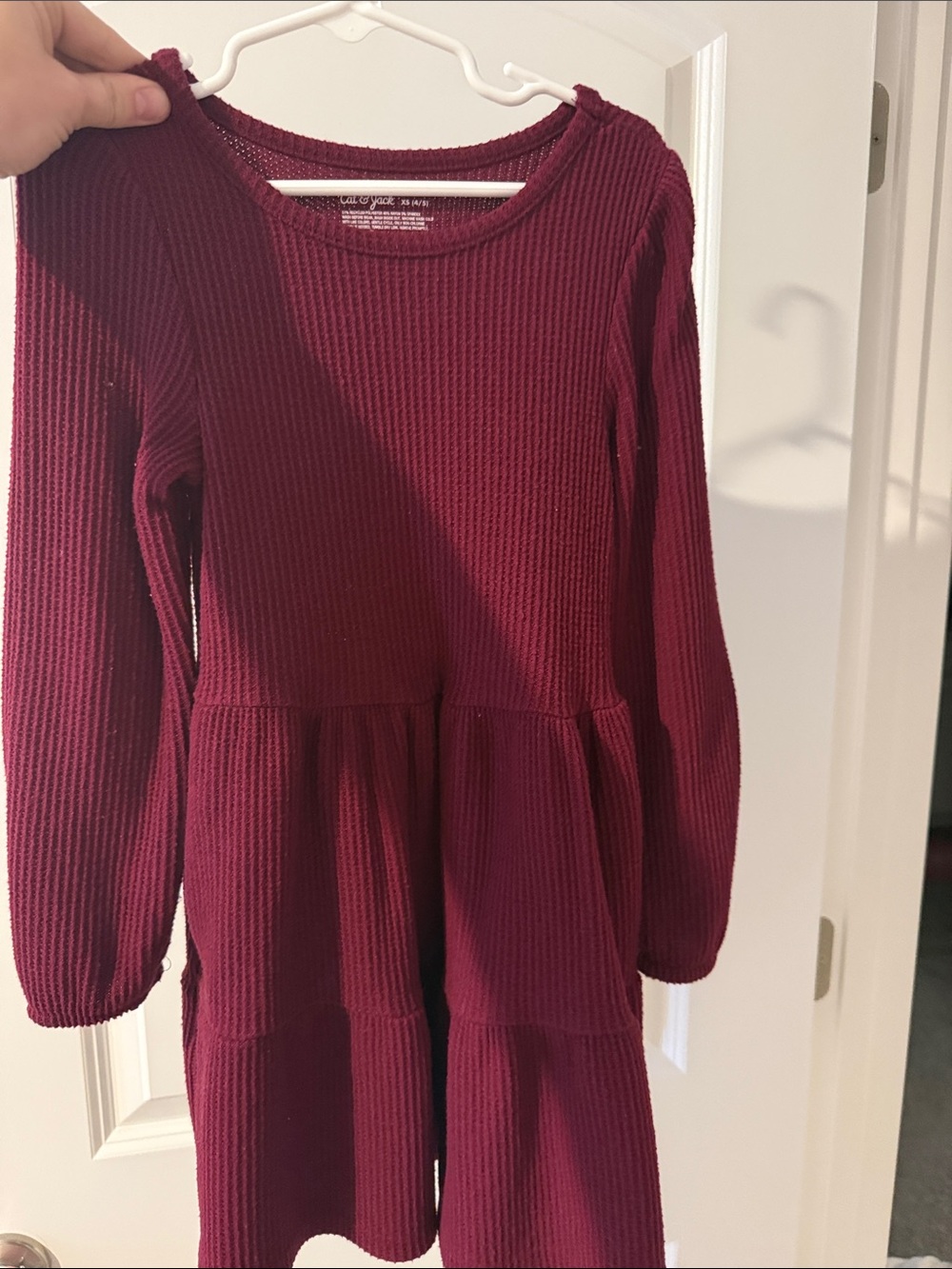 Cat & Jack Burgundy Long-Sleeve Tiered Knit Dress